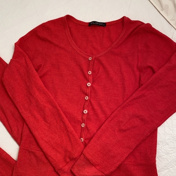 Wildfox red thermal MERRY onesie pajama or base layer M - Picture 4 of 10